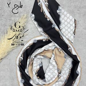 فروش اینترنتی روسری پارچه اعلا دستدوز برند ماری گلد میکس مشکی طلایی