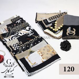خرید اینترنتی روسری پارچه اعلا دستدوز برند ماری گلد میکس مشکی طلایی