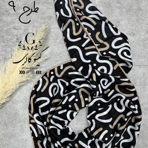 فروش اینترنتی روسری پارچه اعلا دستدوز برند ماری گلد میکس مشکی طلایی
