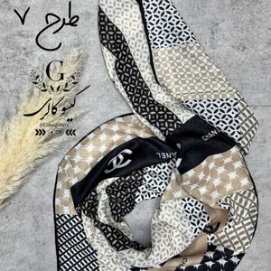 خرید آنلاین روسری پارچه اعلا دستدوز برند ماری گلد میکس مشکی طلایی