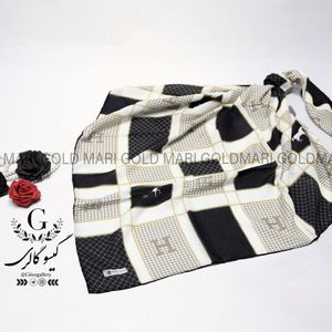 فروش اینترنتی روسری پارچه اعلا دستدوز برند ماری گلد میکس مشکی طلایی
