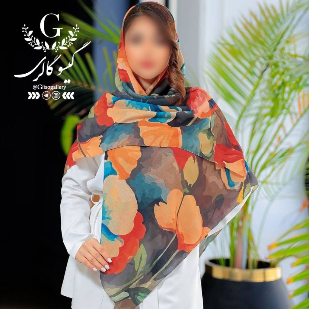 خرید آنلاین روسری  نخ اسپان اعلا قواره بزرگ طرح بندی آبرنگی  ارسال رایگان 