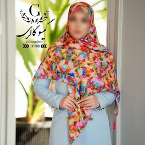 خرید آنلاین روسری  نخ اسپان اعلا قواره بزرگ طرح بندی آبرنگی  ارسال رایگان 