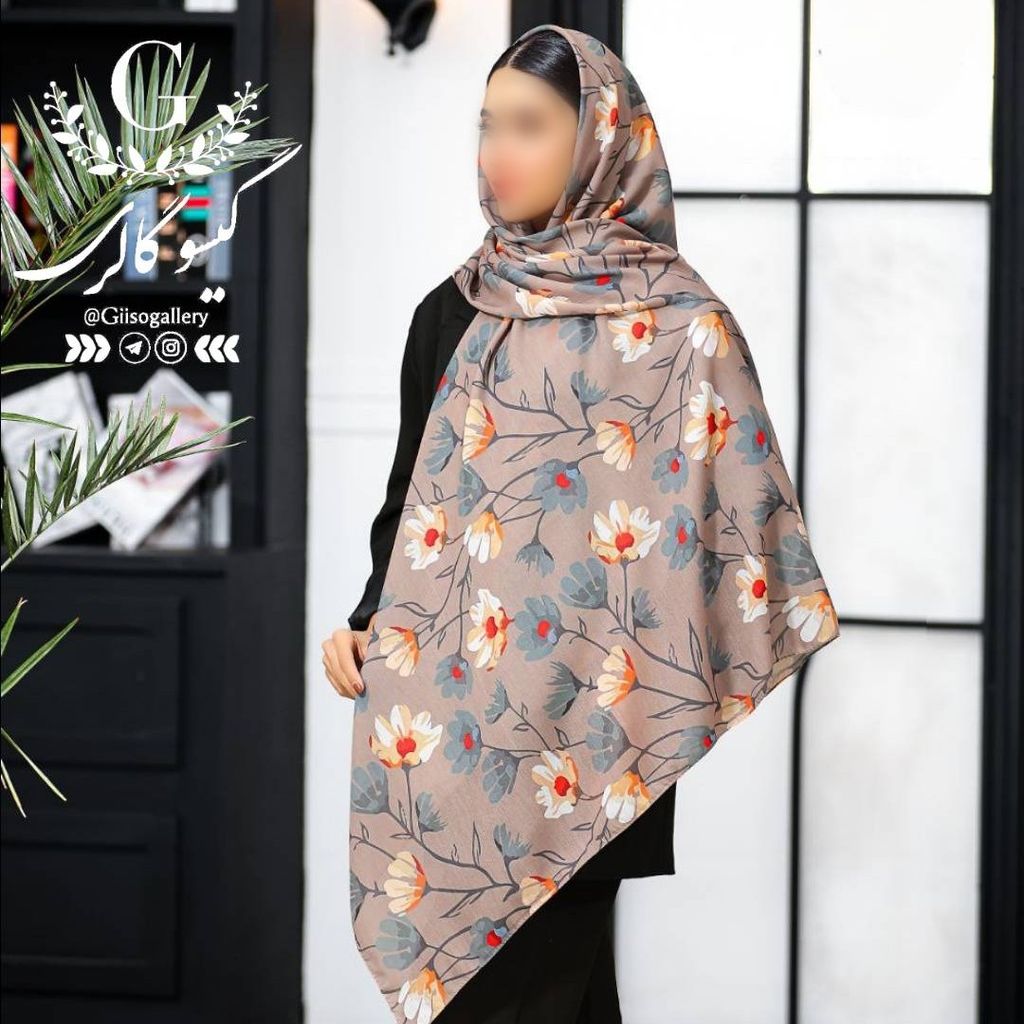 خرید اینترنتی روسری  نخ اسپان اعلا قواره بزرگ طرح بندی آبرنگی  ارسال رایگان 