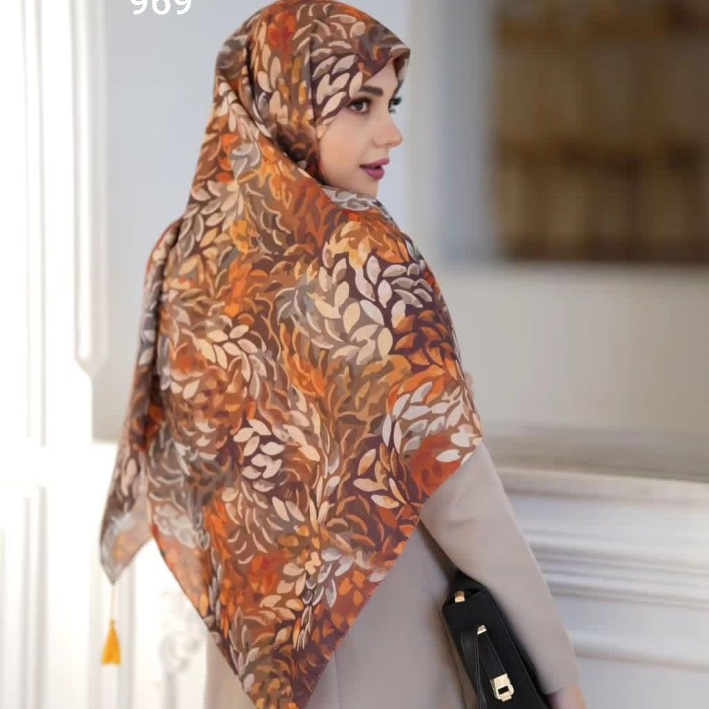 خرید آنلاین شال اسپان نخی چهار فصل طرح آبرنگی منگولدار اعلاء برند