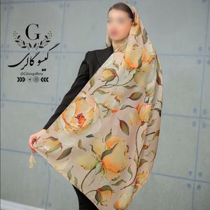 خرید آنلاین شال پارچه اسپان نخ طرح آبرنگی منگولدار  طرحبندی