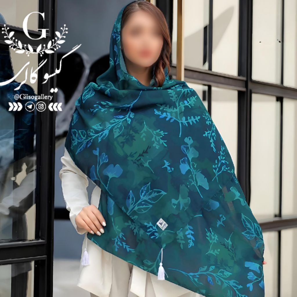 خرید اینترنتی شال پارچه اسپان نخ طرح آبرنگی منگولدار  طرحبندی