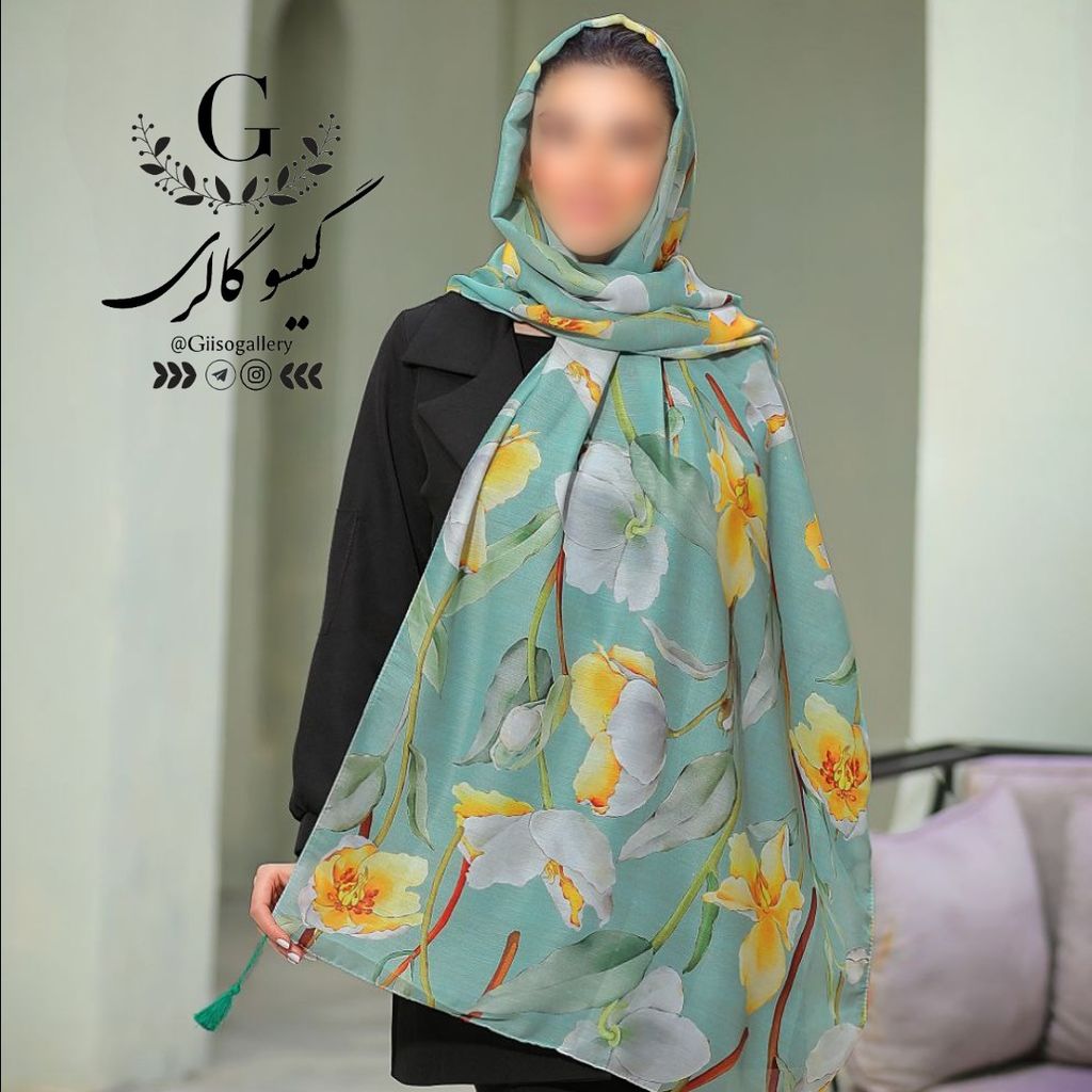 فروش اینترنتی شال پارچه اسپان نخ طرح آبرنگی منگولدار  طرحبندی