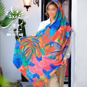 خرید اینترنتی شال پارچه اسپان نخ طرح آبرنگی منگولدار  طرحبندی