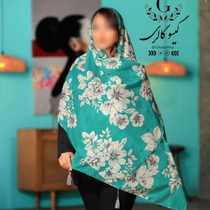 فروش اینترنتی شال پارچه اسپان نخ طرح آبرنگی منگولدار  طرحبندی