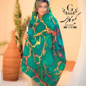 خرید اینترنتی شال پارچه اسپان نخ طرح آبرنگی منگولدار  طرحبندی