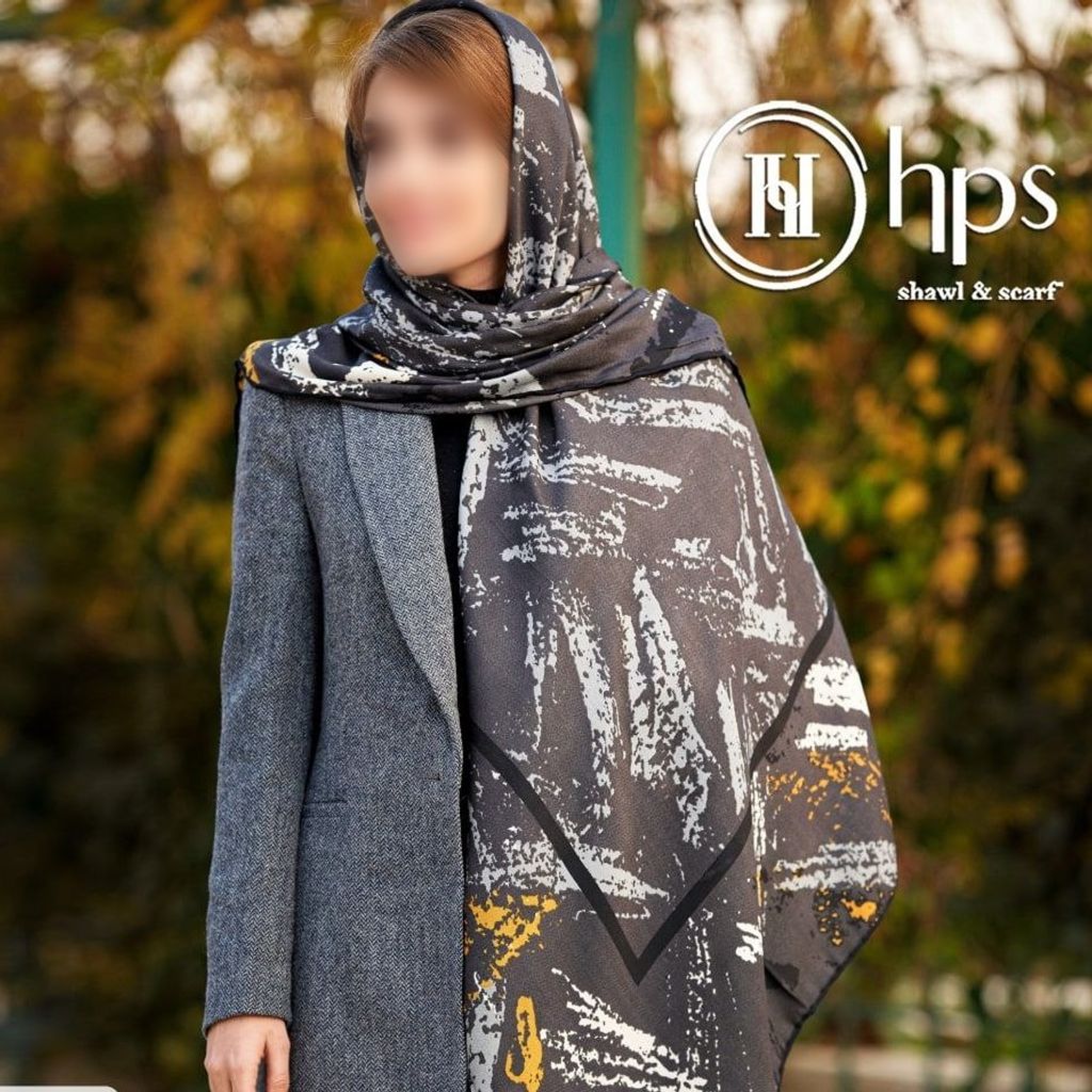 خرید اینترنتی روسری کجراه نخی دستدوز قواره بزرگ طرح حاشیه برگدار برند اچ بی اس