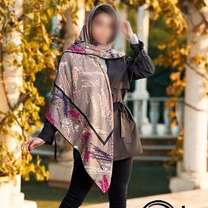 خرید آنلاین روسری کجراه نخی دستدوز قواره بزرگ طرح حاشیه برگدار برند اچ بی اس