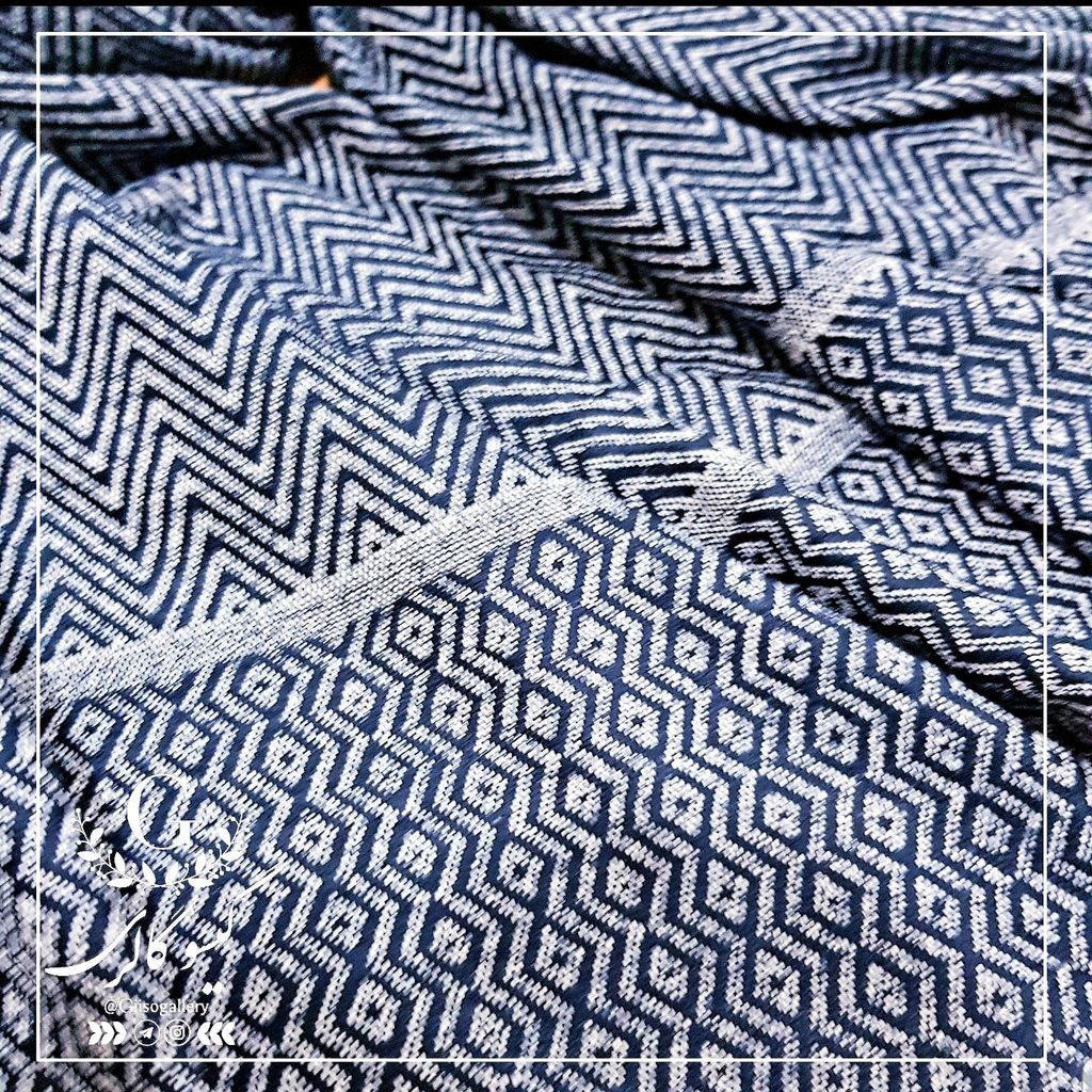 خرید اینترنتی شال کتان نخ طرح لی رنگ سرمه ای سنتی گرم بالا لب ترک