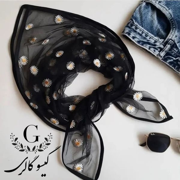 مینی اسکارف تور بابونه گلدوزی توری