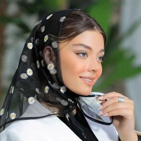 مینی اسکارف تور بابونه گلدوزی توری