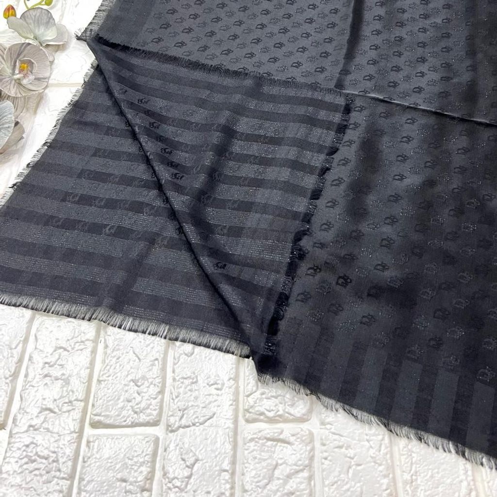 خرید اینترنتی روسری مشکی  ژاکارد لمه دار  قواره بزرگ  دورو ، وارداتی  