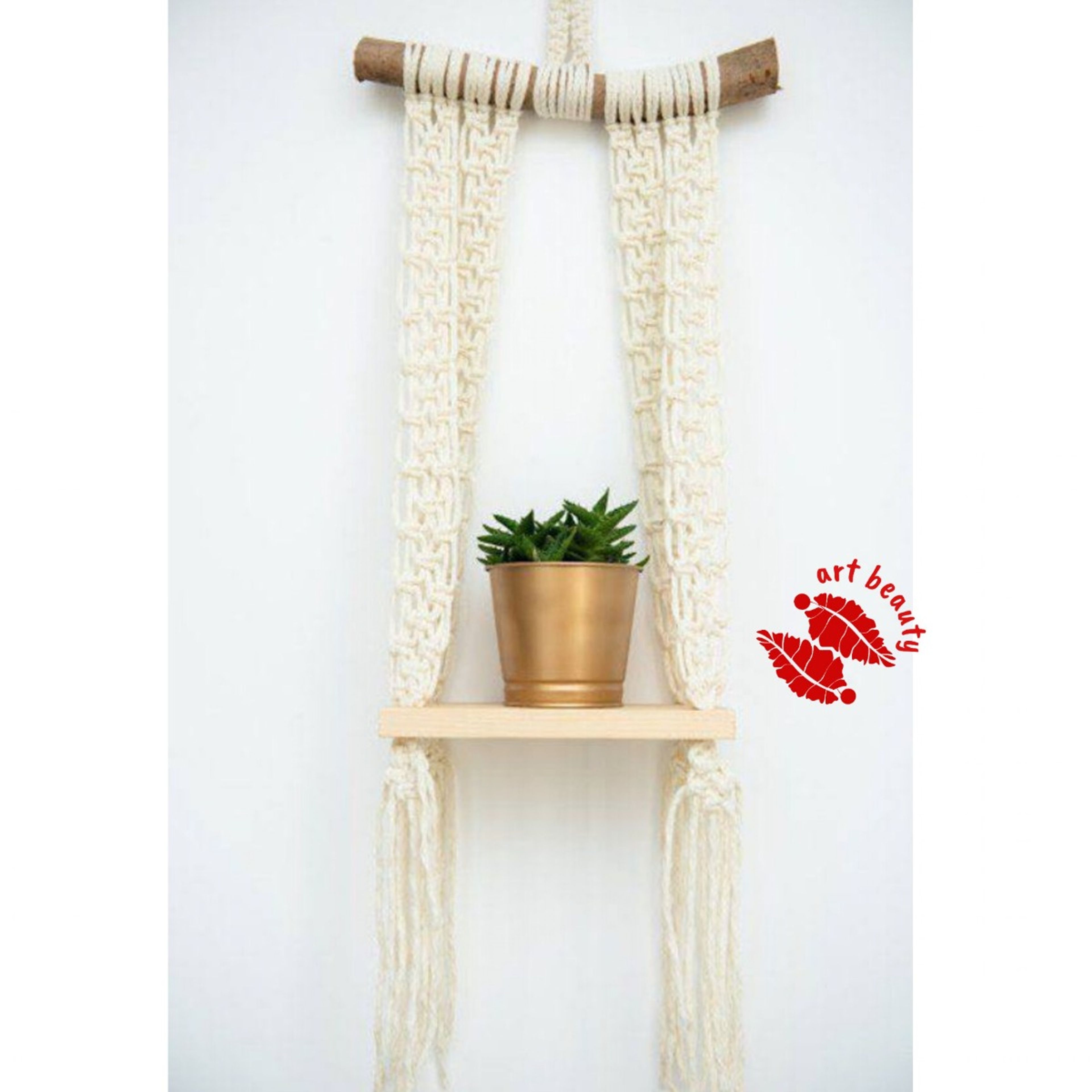 خرید اینترنتی دیوارکوب و شلف چوبی مکرومه مدل افسون