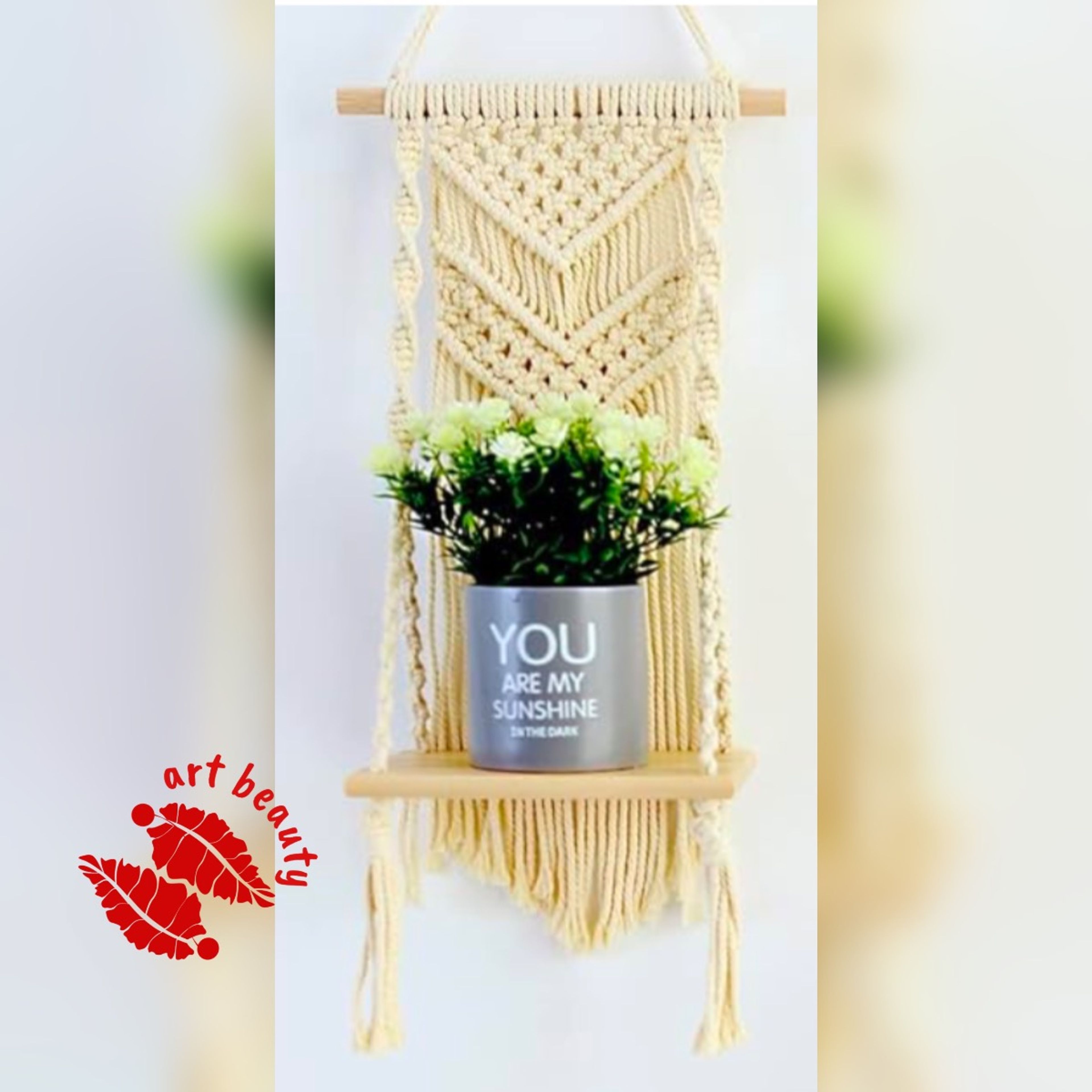 خرید آنلاین شلف چوبی مکرومه بافی مدل خاص دکوراتیو