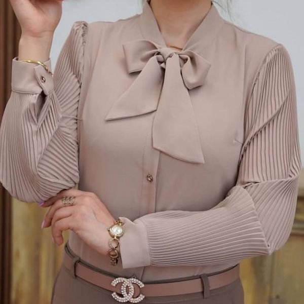 شومیز زنانه مجلسی مدل آستین پلیسه کرواتی کد 7542