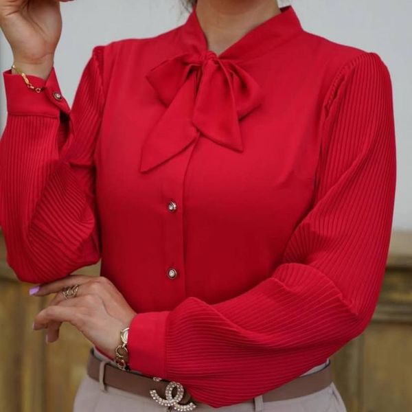 شومیز زنانه مجلسی مدل آستین پلیسه کرواتی کد 7542