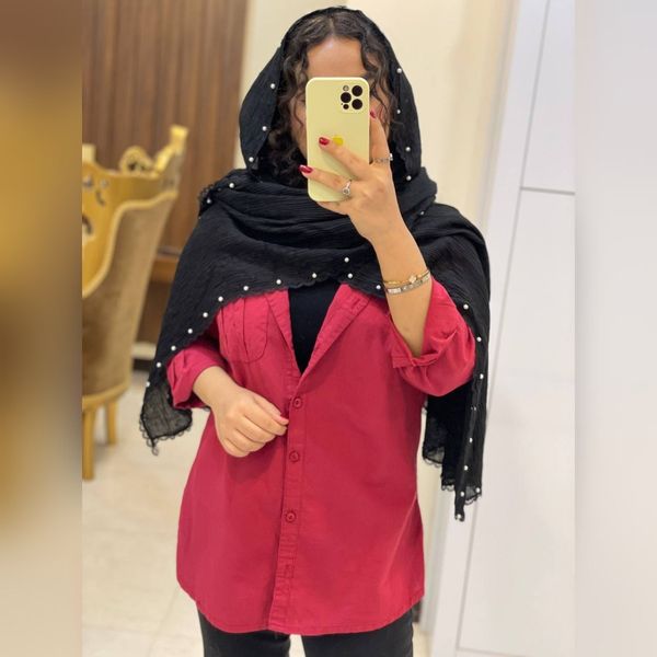 شال مشکی مرواریدی دور دانتل برشکا