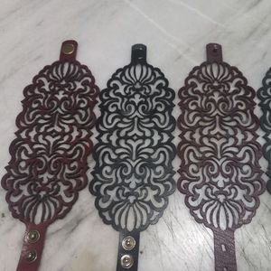 خرید اینترنتی دستبند زنانه چرم طبیعی طرح اسلیمی 