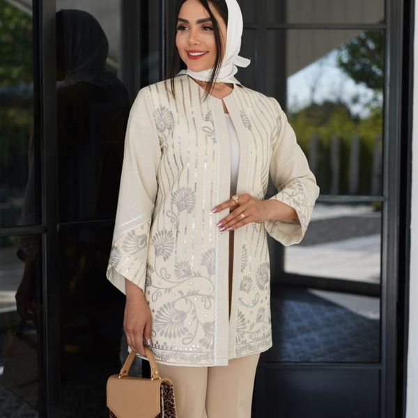 مانتو پارچه لنین درجه یک  سوزن دوزی