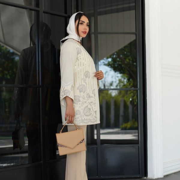 مانتو پارچه لنین درجه یک  سوزن دوزی