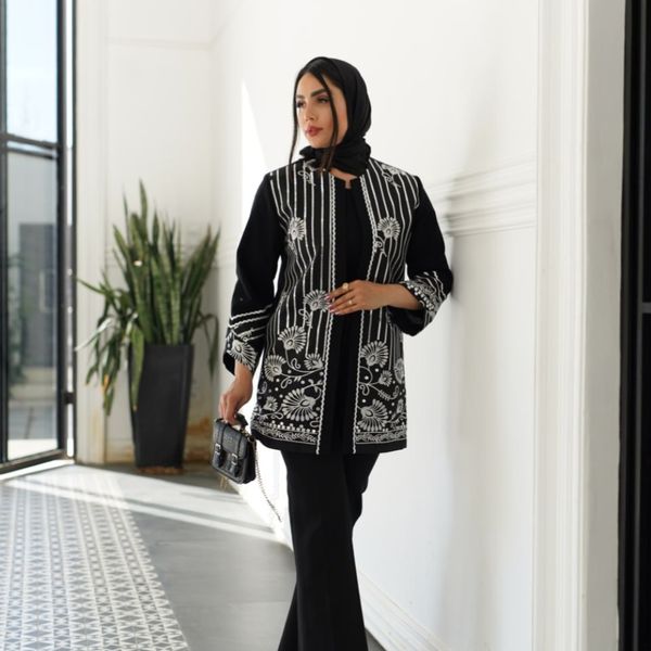 مانتو پارچه لنین درجه یک  سوزن دوزی