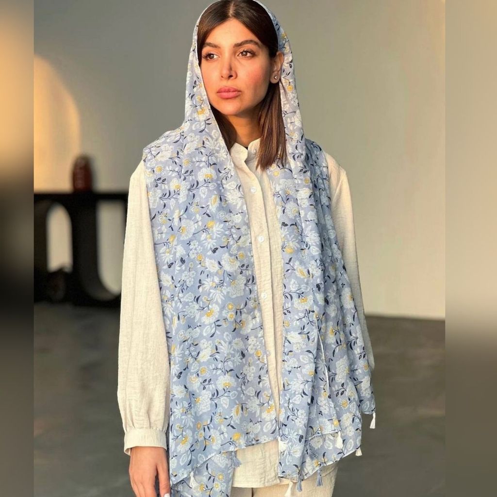 خرید اینترنتی شال بهاره نخ پنبه با پارچه وارداتی