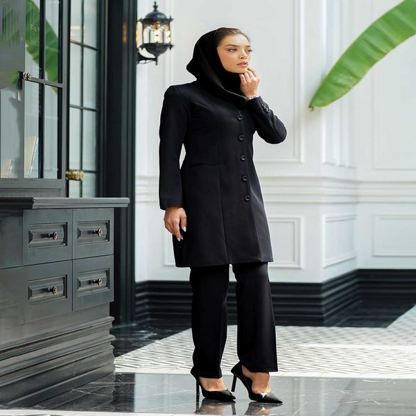 مانتو شلوار اداری باران دخت مدل یقه ایستاده کد 9099