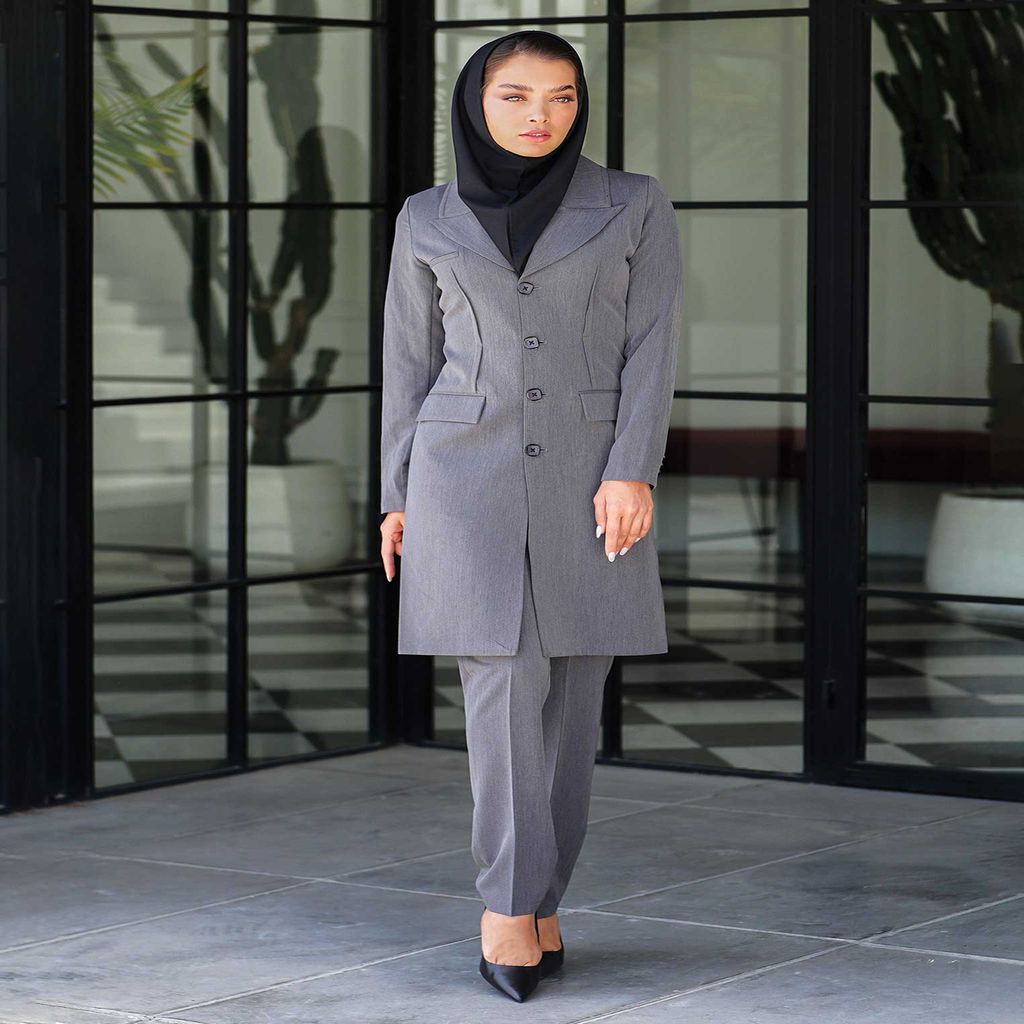 خرید اینترنتی قیمت مانتو شلوار اداری باران دخت مدل ساسون از رو کد 4034