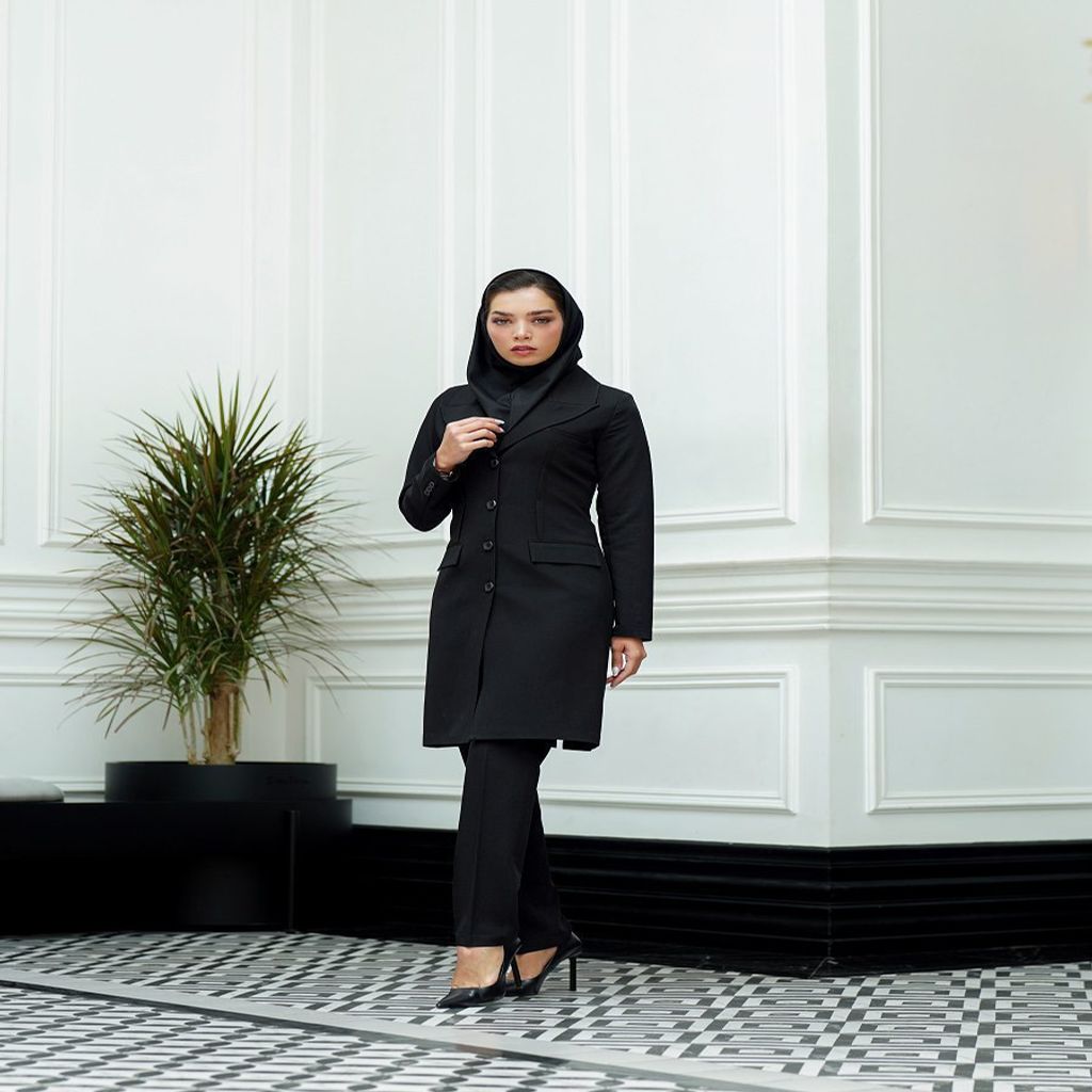 خرید اینترنتی قیمت مانتو شلوار اداری باران دخت مدل ساسون از رو کد 4034