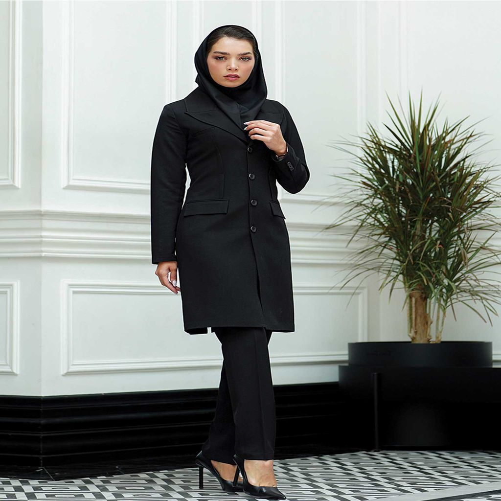 خرید اینترنتی قیمت مانتو شلوار اداری باران دخت مدل ساسون از رو کد 4034