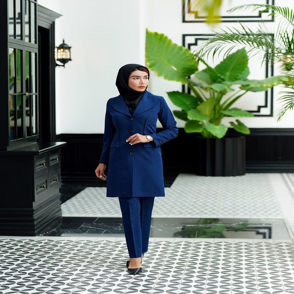 خرید اینترنتی قیمت مانتو شلوار اداری باران دخت مدل ساسون از رو کد 4034