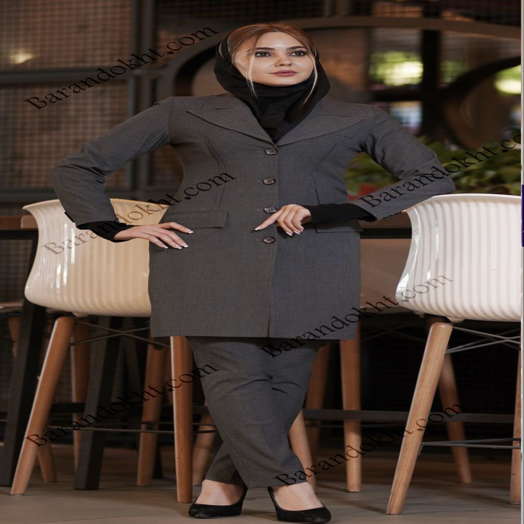 خرید اینترنتی قیمت مانتو شلوار اداری باران دخت مدل ساسون از رو کد 4034