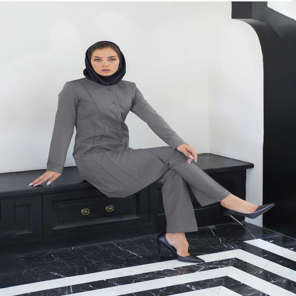 خرید اینترنتی قیمت مانتو شلوار اداری باران دخت مدل دو برش کد 4008