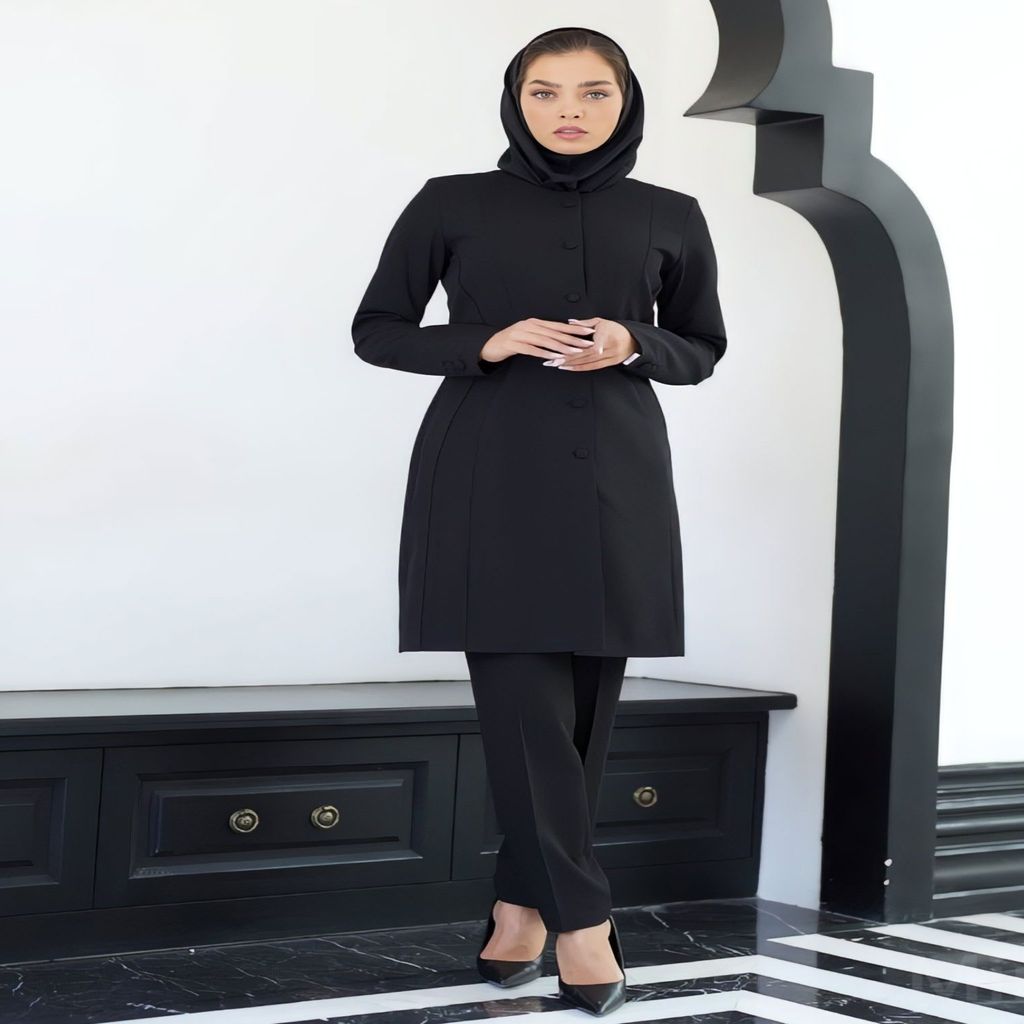 خرید اینترنتی قیمت مانتو شلوار اداری باران دخت مدل دو برش کد 4008