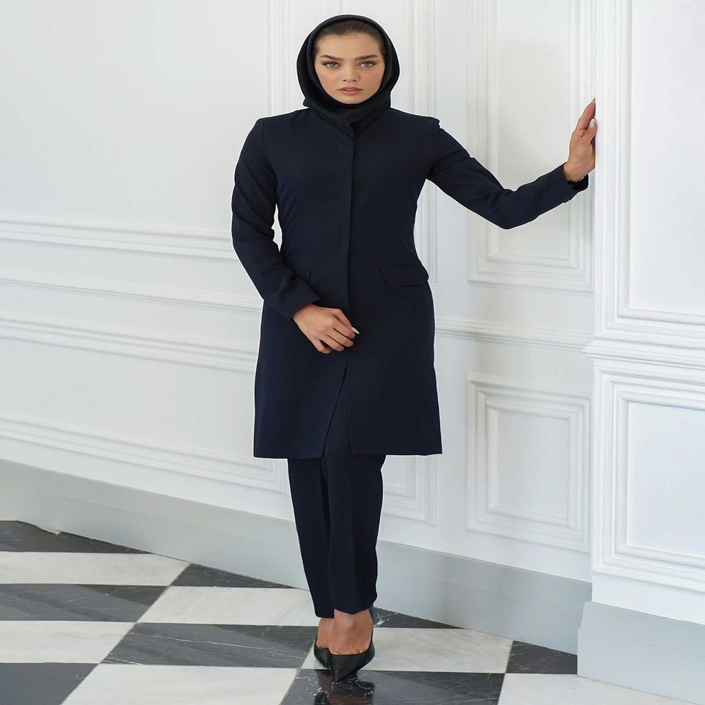 خرید اینترنتی قیمت مانتو شلوار اداری باران دخت مدل دکمه مخفی کد 1785