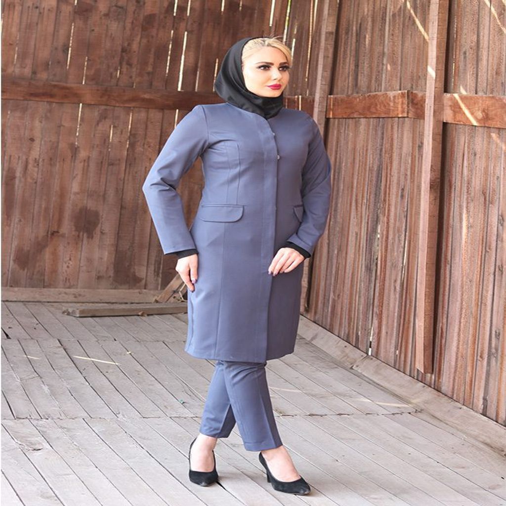 خرید اینترنتی قیمت مانتو شلوار اداری باران دخت مدل دکمه مخفی کد 1785