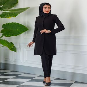 خرید اینترنتی قیمت مانتو شلوار اداری باران دخت مدل دکمه مخفی کد 1785