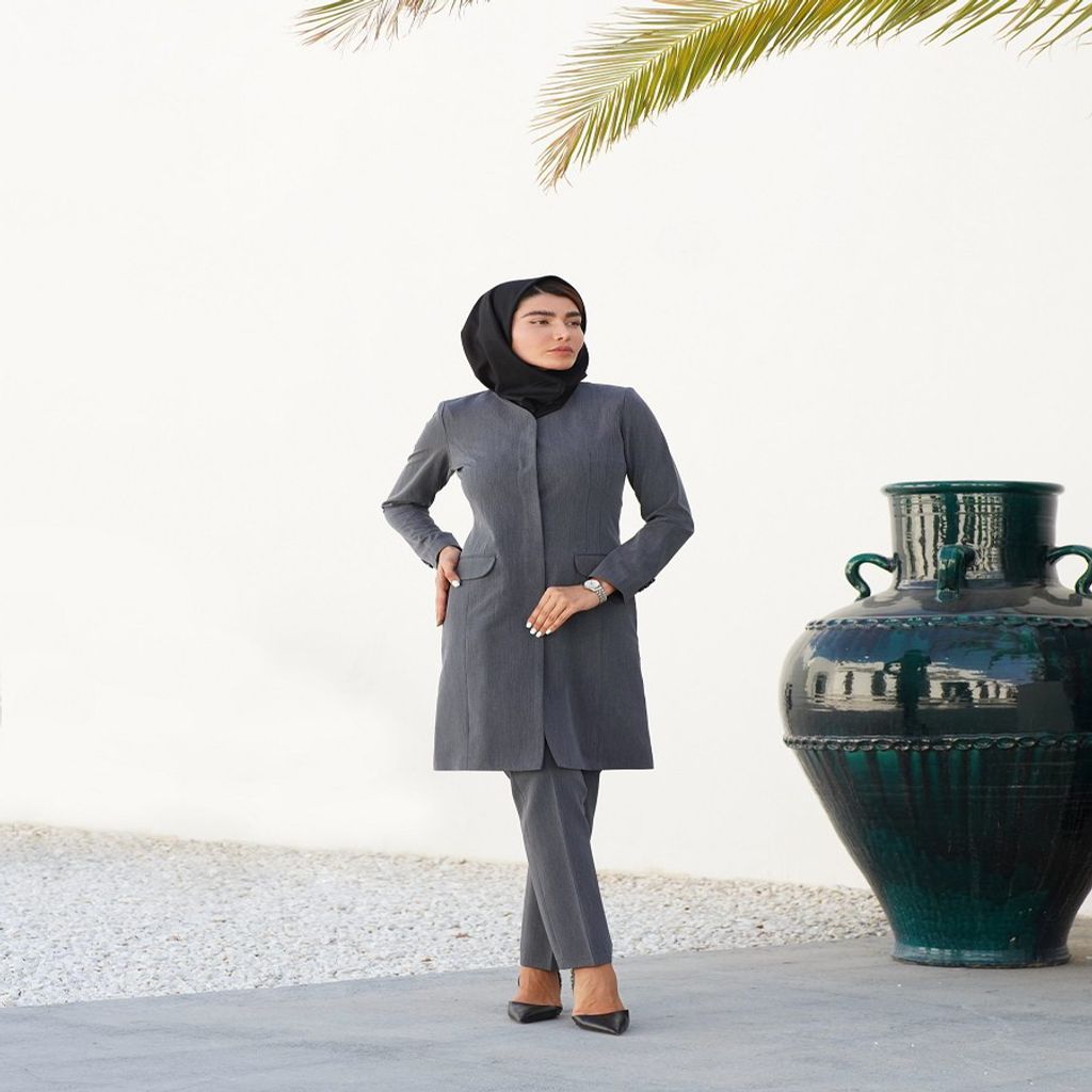 خرید اینترنتی قیمت مانتو شلوار اداری باران دخت مدل دکمه مخفی کد 1785