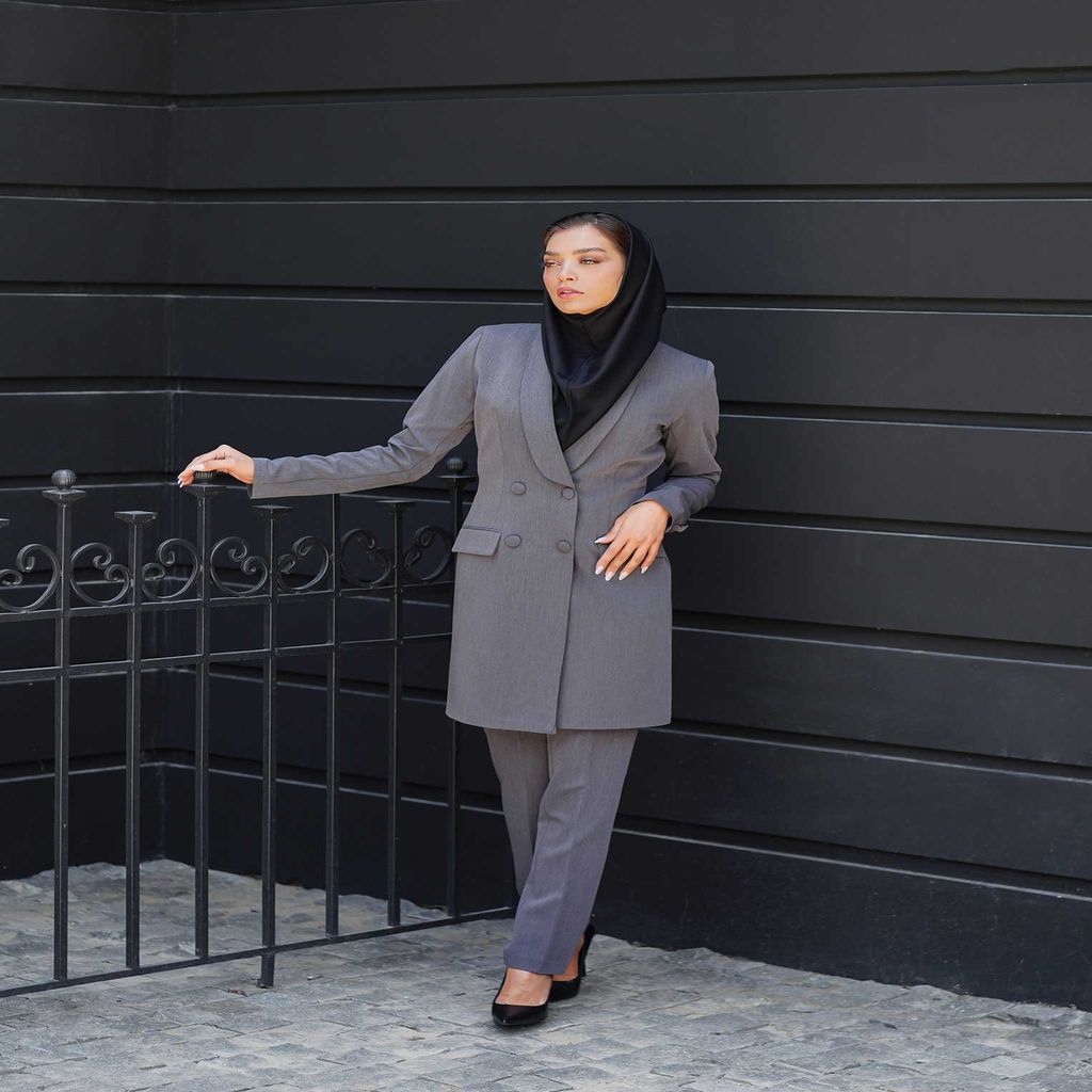 خرید اینترنتی قیمت مانتو شلوار اداری باران دخت مدل یقه آرشال فیونا کد 4060