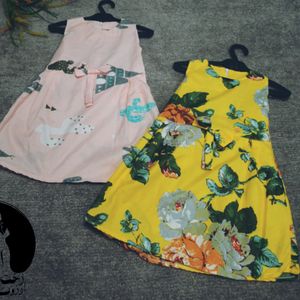 (اشانتیون دار  یک جفت وارمر قلبی) پیراهن تابستانه  دخترانه  گل گلی نخی تترون