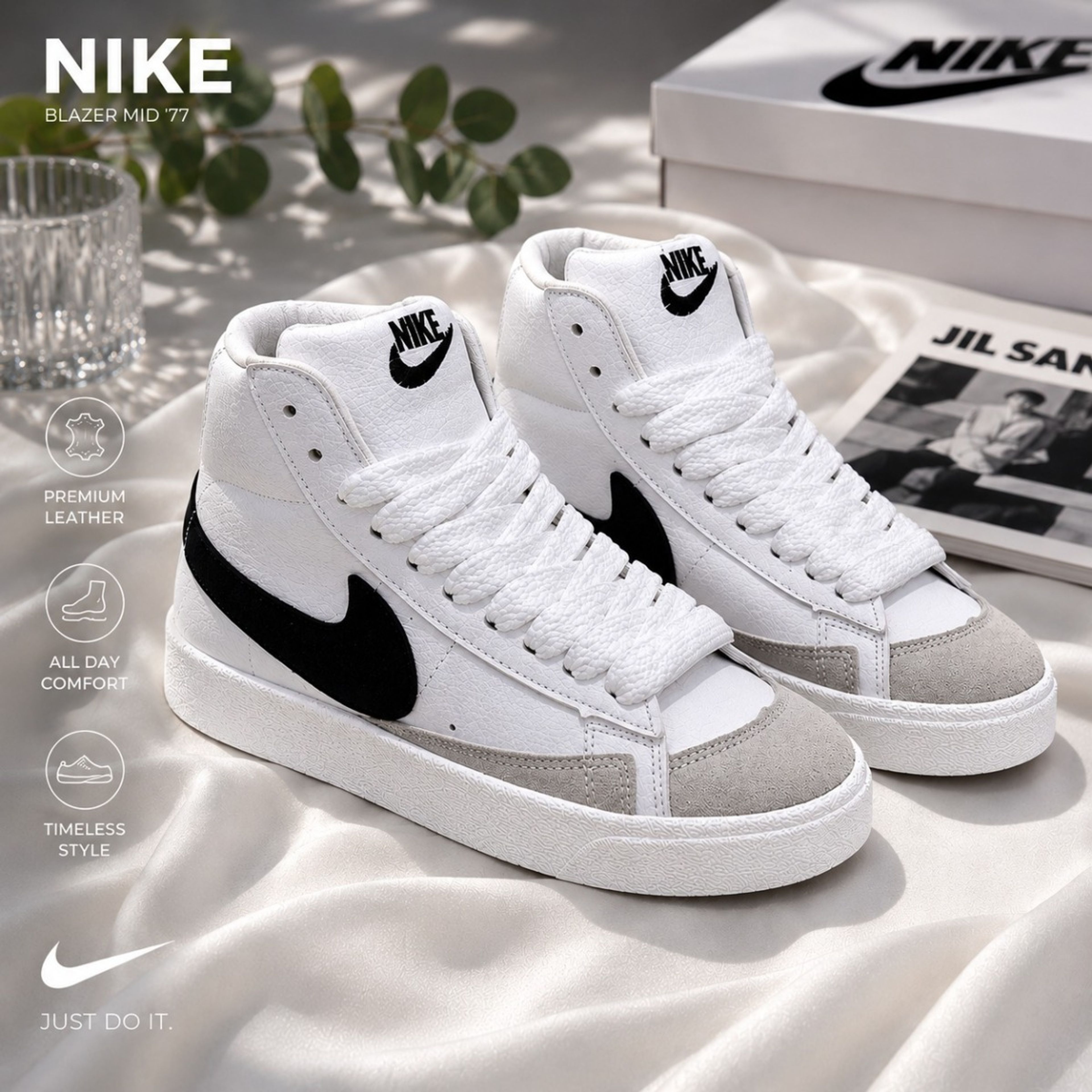 قیمت ارزان کتونی نایک بلیزر ساق بلند سفید Nike Blazer