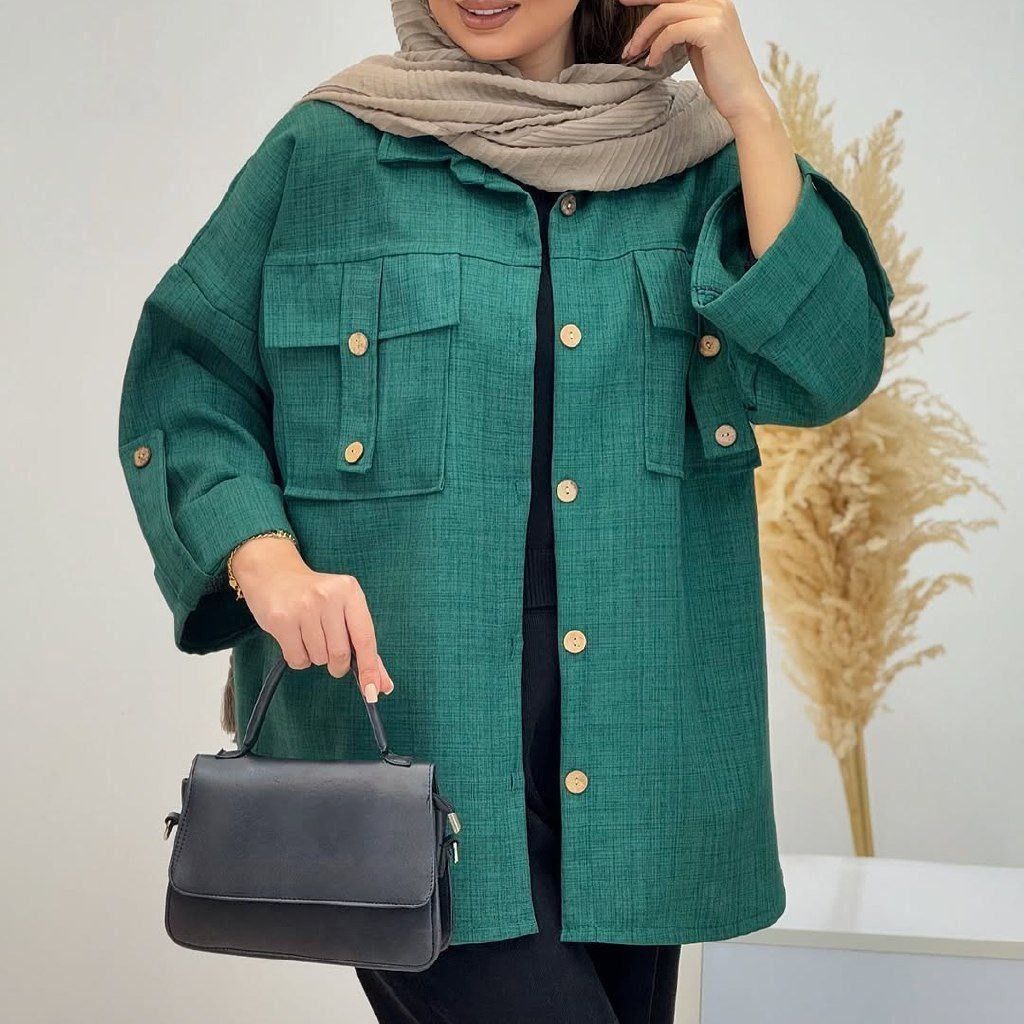 خرید اینترنتی مانتو زنانه مدل کیمونو آستین سه‌ربع فری سایز