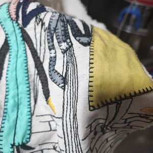 فروش اینترنتی پارچه لنین حاشیه دوزی رنگ سفید  کد2