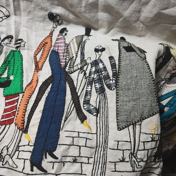 پارچه لنین حاشیه دوزی رنگ سفید  کد2