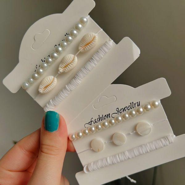 ست دستبند سه لاین دخترانه صدف و ستاره دریایی